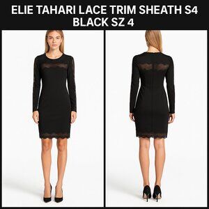ELIE TAHARI Black Lace Long Sleeve Dress Size 4